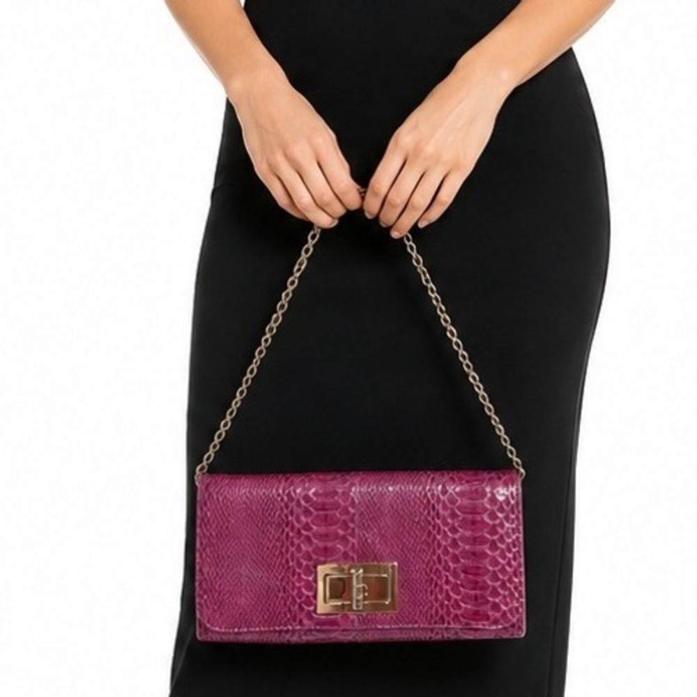 Lulu Townsend Women's Snakeskin Embossed Chain Shoulder Clutch Bag Purse One Sz